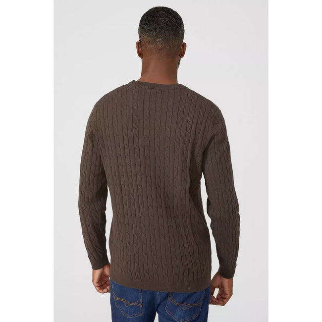 Chocolate - Back - Maine Mens Cable Cotton Crew Neck Sweatshirt