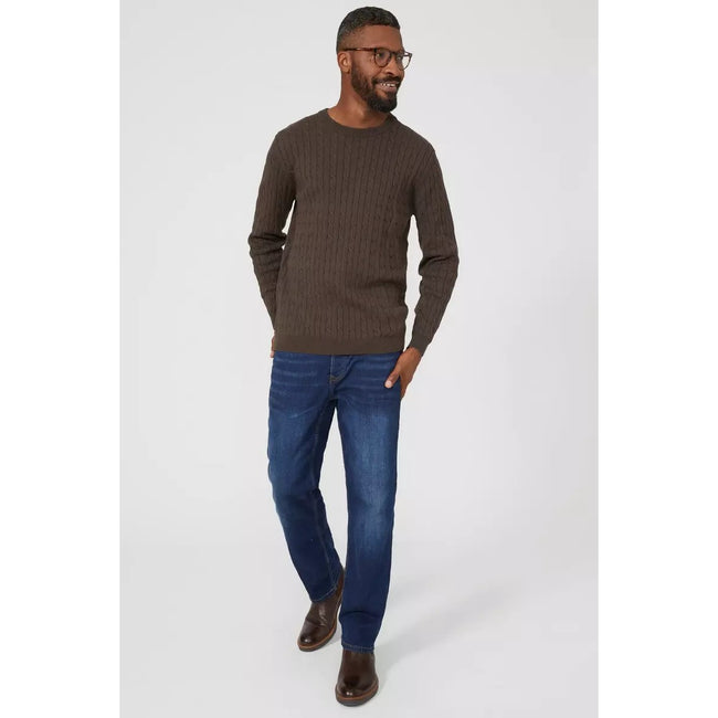 Chocolate - Pack Shot - Maine Mens Cable Cotton Crew Neck Sweatshirt
