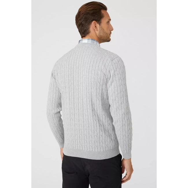 Light Grey - Back - Maine Mens Cable Cotton Crew Neck Sweatshirt
