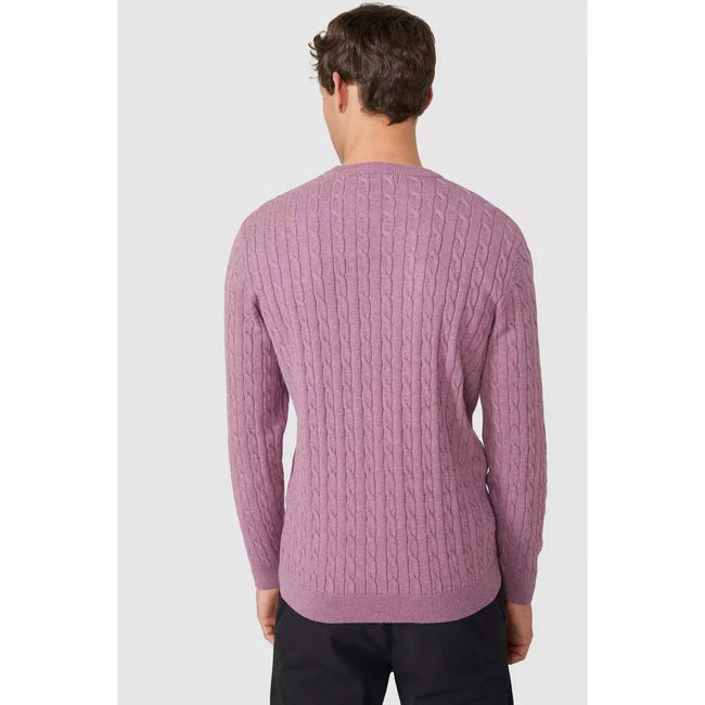 Light Pink - Back - Maine Mens Cable Cotton Crew Neck Sweatshirt