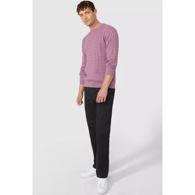 Light Pink - Lifestyle - Maine Mens Cable Cotton Crew Neck Sweatshirt