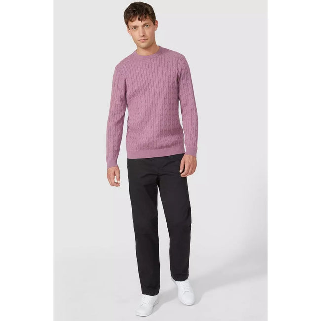 Light Pink - Pack Shot - Maine Mens Cable Cotton Crew Neck Sweatshirt