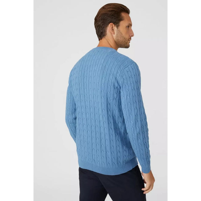 Mid Blue - Back - Maine Mens Cable Cotton Crew Neck Sweatshirt