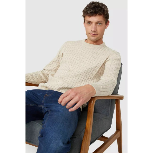 Stone - Lifestyle - Maine Mens Cable Cotton Crew Neck Sweatshirt