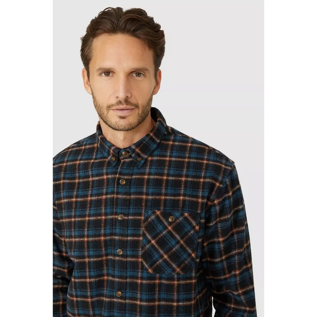 Navy - Side - Mantaray Mens Multi Check Overshirt