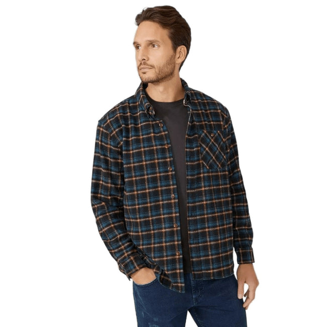 Navy - Front - Mantaray Mens Multi Check Overshirt