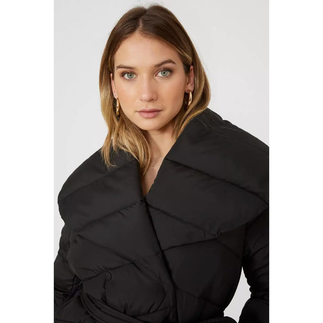 Black - Side - Principles Womens-Ladies Padded Asymmetric Long Coat