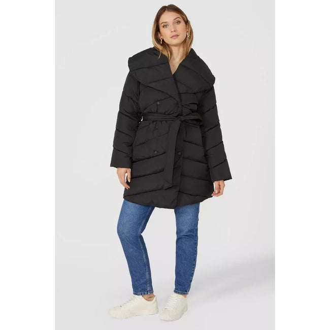 Black - Pack Shot - Principles Womens-Ladies Padded Asymmetric Long Coat