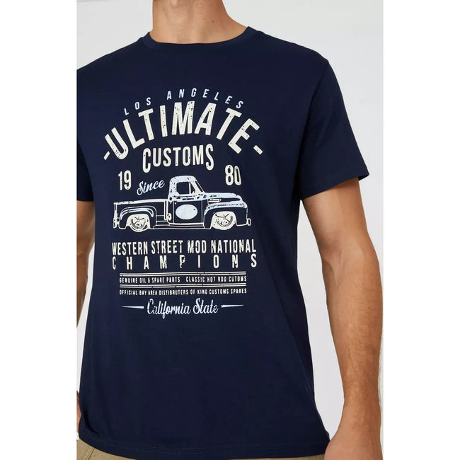 Navy - Side - Mantaray Mens Ultimate Customs Printed T-Shirt
