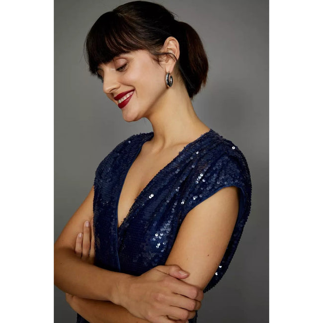 Blue - Side - Principles Womens-Ladies Sequin Wrap Sleeveless Jumpsuit