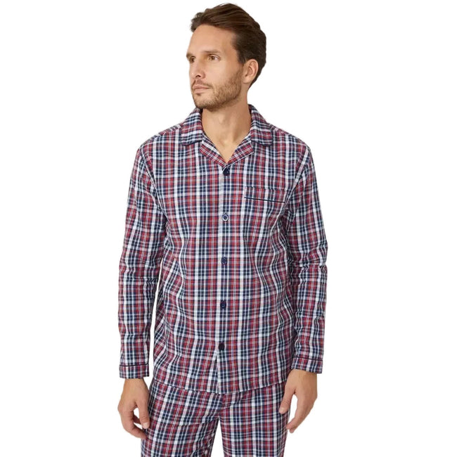 Red - Side - Debenhams Mens Checked Woven Long Pyjama Set