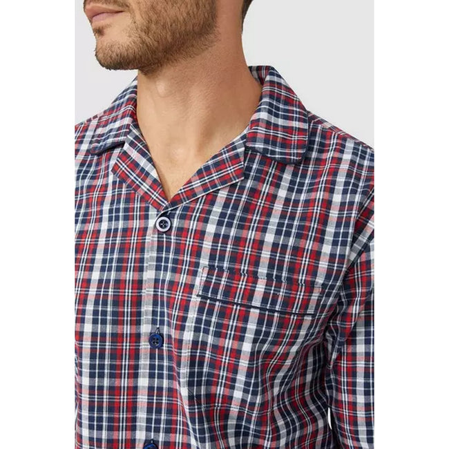 Red - Pack Shot - Debenhams Mens Checked Woven Long Pyjama Set