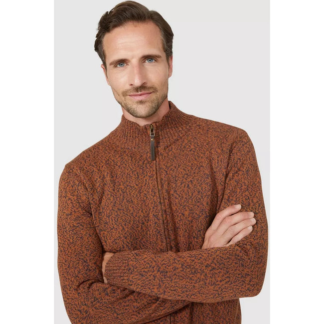 Orange - Side - Mantaray Mens Space Dye Full Zip Fleece Top