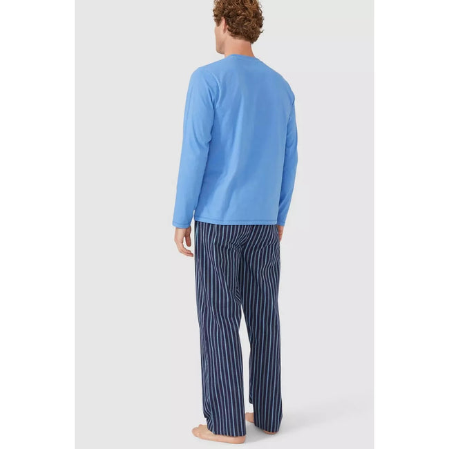 Mid Blue - Back - Debenhams Mens Striped Woven Long Pyjama Set