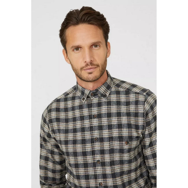 Natural - Side - Mantaray Mens Checked Brushed Shirt
