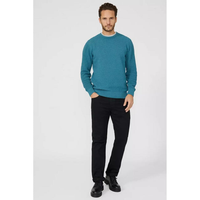Teal - Lifestyle - Mantaray Mens Textured Crew Neck Sweater