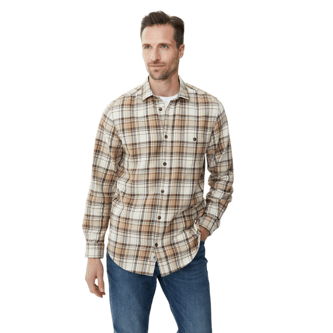 Taupe - Front - Mantaray Mens Checked Long-Sleeved Shirt