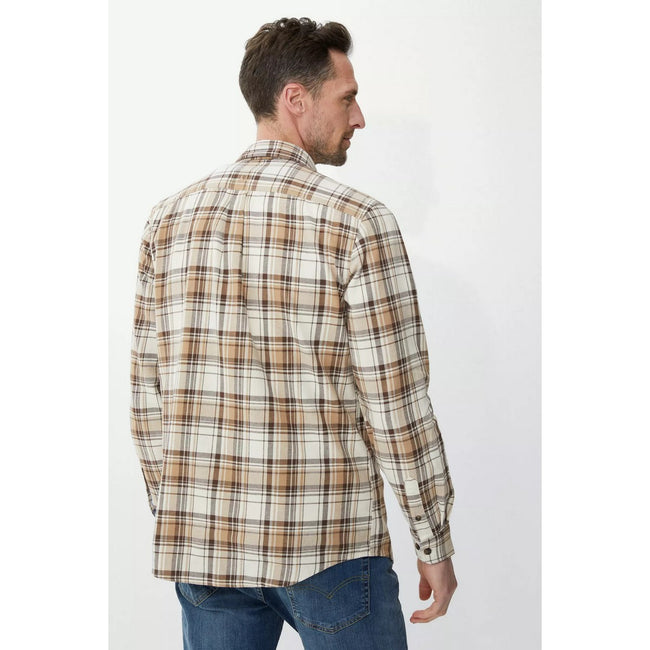 Taupe - Back - Mantaray Mens Checked Long-Sleeved Shirt