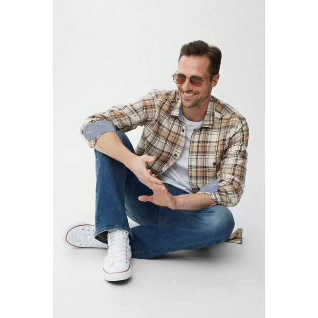 Taupe - Side - Mantaray Mens Checked Long-Sleeved Shirt