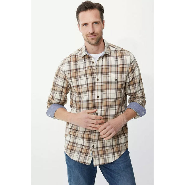Taupe - Lifestyle - Mantaray Mens Checked Long-Sleeved Shirt