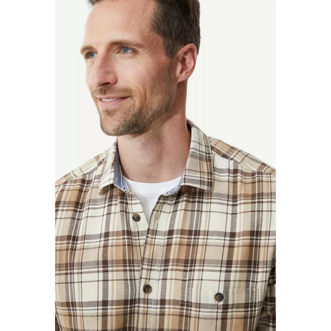 Taupe - Pack Shot - Mantaray Mens Checked Long-Sleeved Shirt