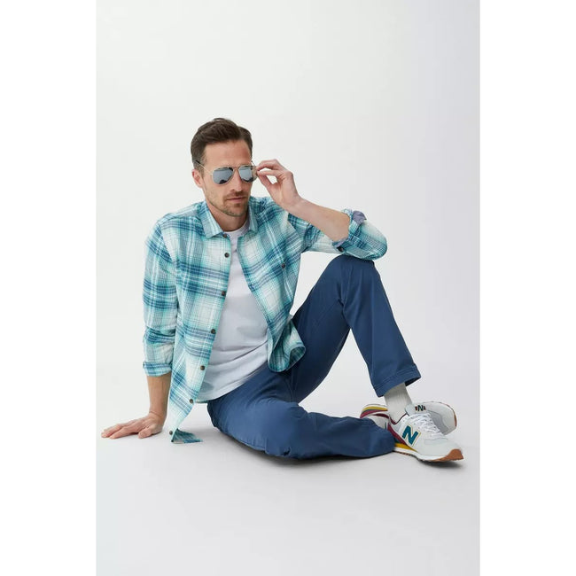 Aqua Blue - Side - Mantaray Mens Checked Long-Sleeved Shirt