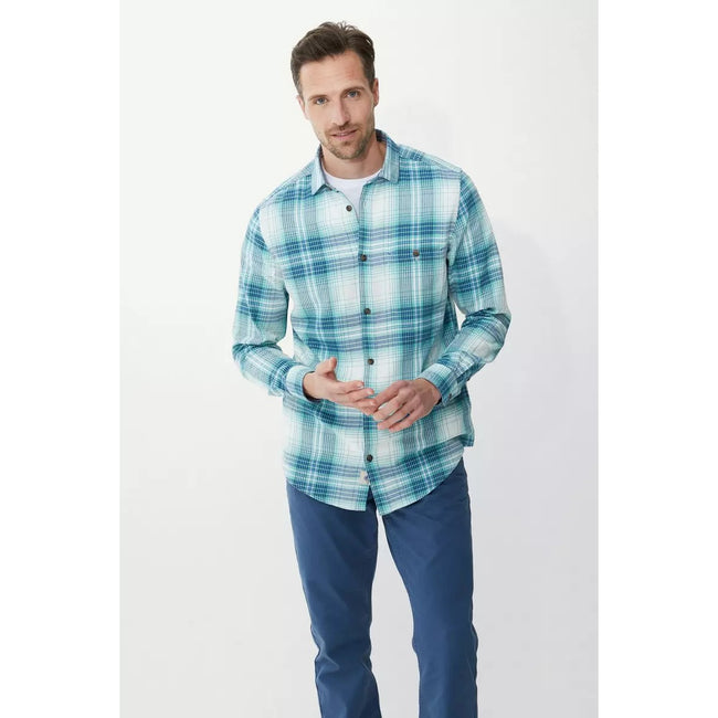 Aqua Blue - Lifestyle - Mantaray Mens Checked Long-Sleeved Shirt