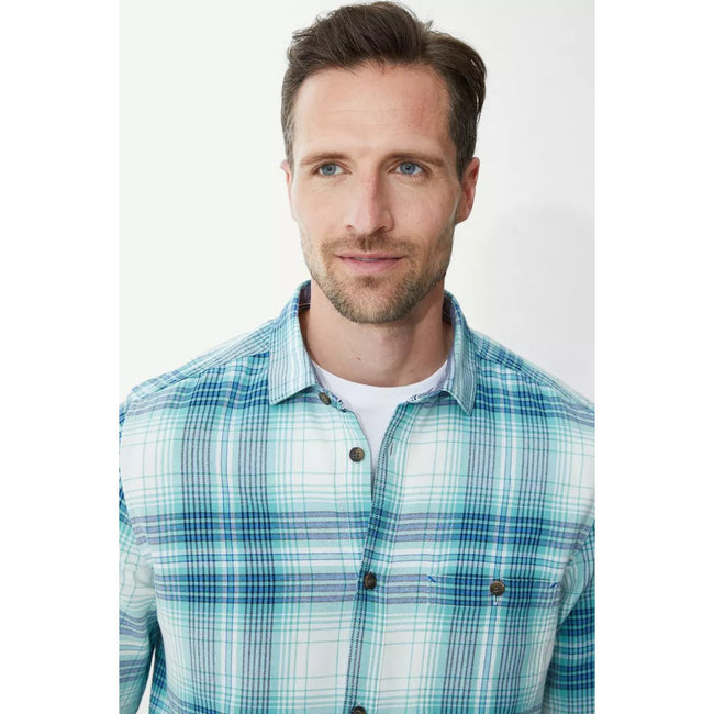 Aqua Blue - Pack Shot - Mantaray Mens Checked Long-Sleeved Shirt