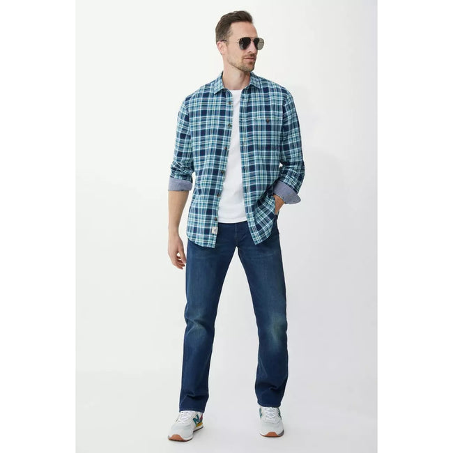 Blue - Side - Mantaray Mens Checked Long-Sleeved Shirt
