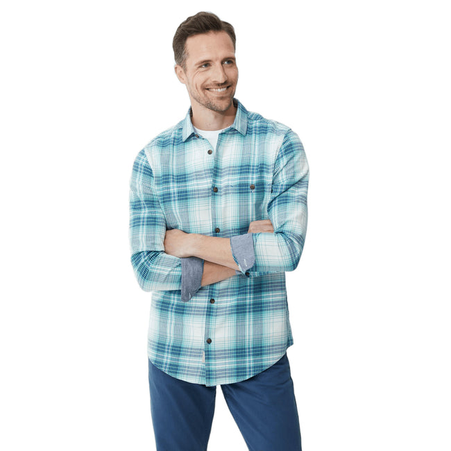 Aqua Blue - Front - Mantaray Mens Checked Long-Sleeved Shirt