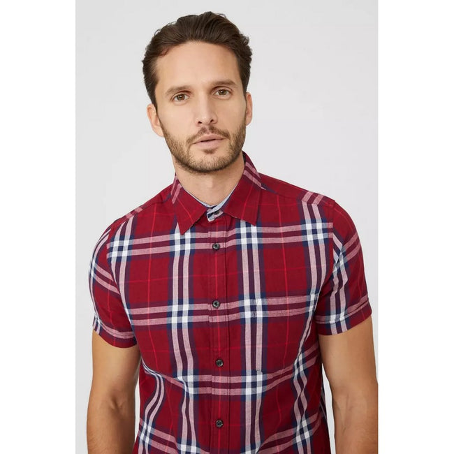 Red - Side - Maine Mens Grid Checked Shirt