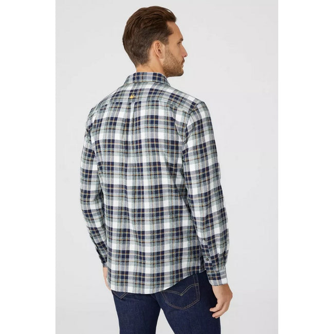 Gray - Back - Mantaray Mens Block Check Marl Shirt