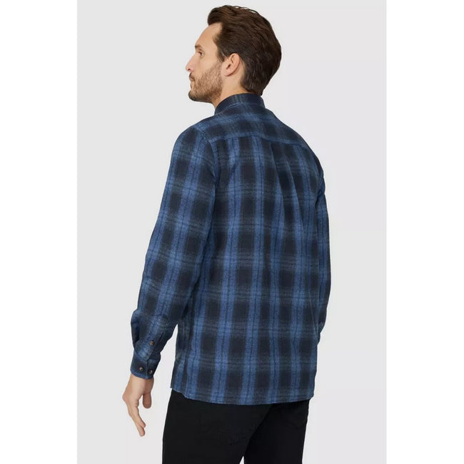 Blue - Back - Mantaray Mens Shadow Checked Shirt
