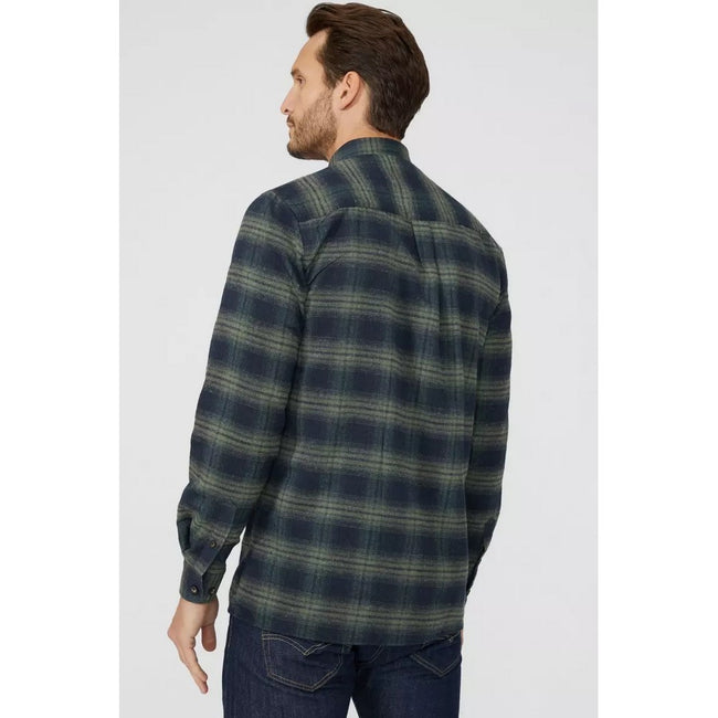 Green - Back - Mantaray Mens Shadow Checked Shirt