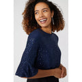 Navy - Side - Maine Womens-Ladies Sequin Frill Top