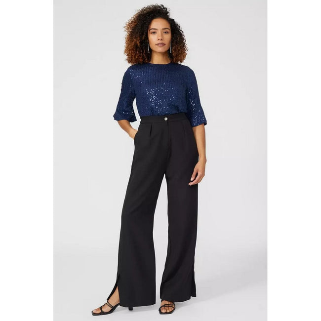 Navy - Lifestyle - Maine Womens-Ladies Sequin Frill Top