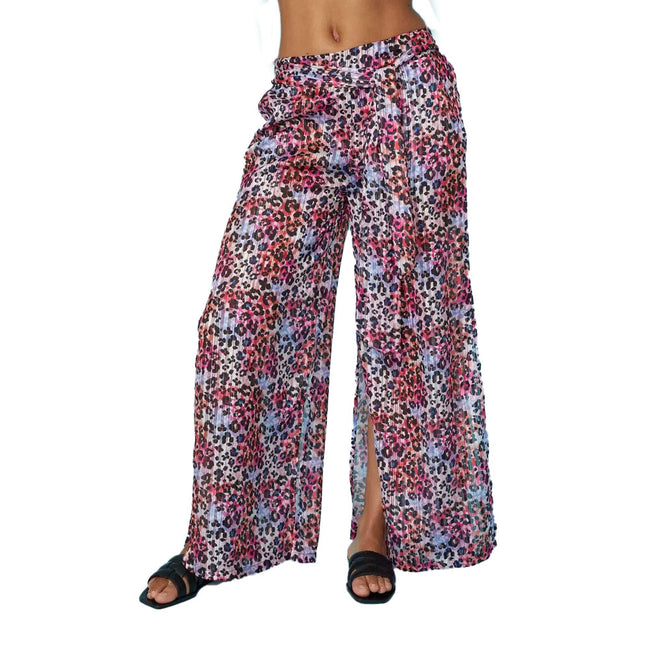 Pink - Front - Gorgeous Womens-Ladies Leopard Print Pants