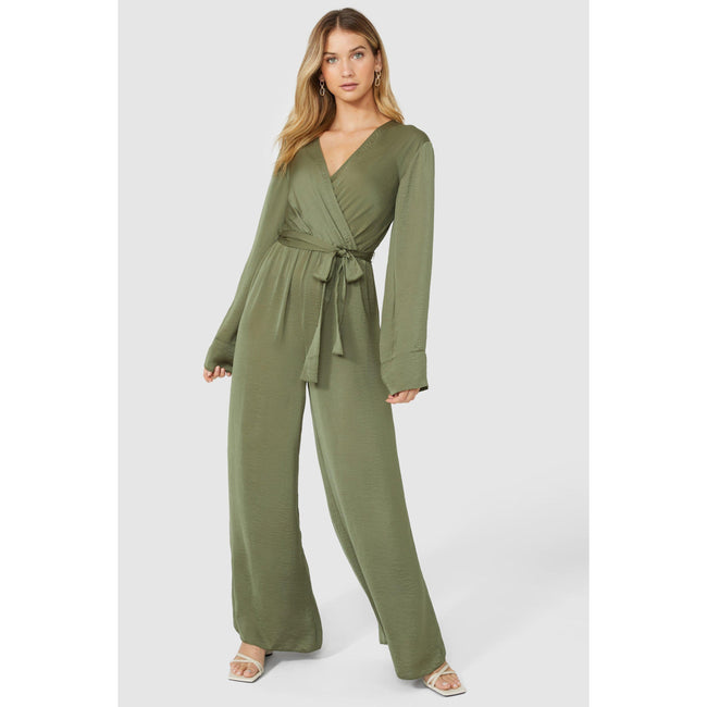Khaki - Front - Principles Womens-Ladies Satin Wrap Jumpsuit