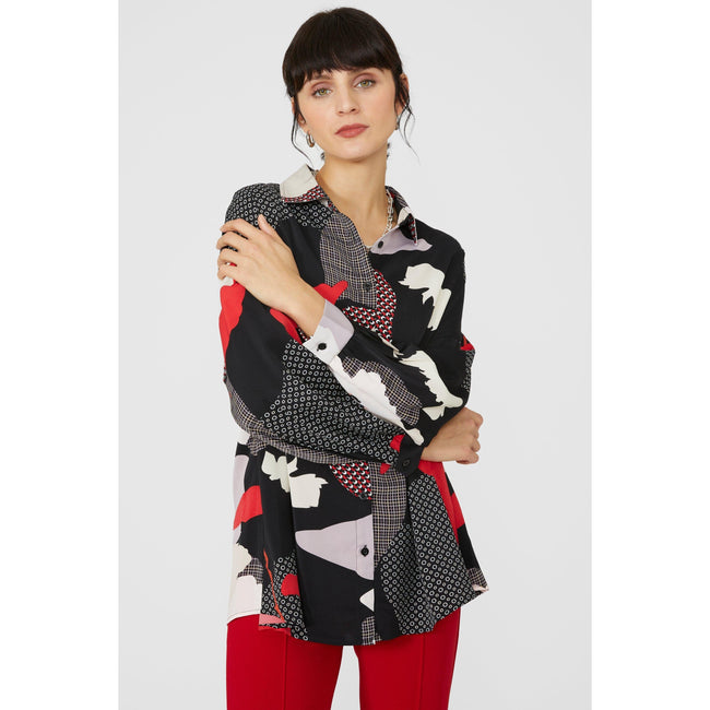 Red - Side - Principles Womens-Ladies Printed Petite Oversized Shirt