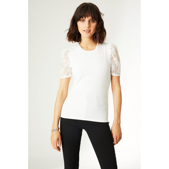 White - Front - Principles Womens-Ladies Lace Detail Top