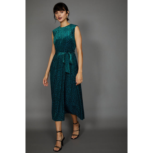 Teal - Front - Principles Womens-Ladies Leopard Devoré Sleeveless Midi Dress