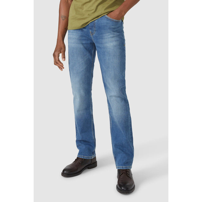 Mid Blue - Front - Mantaray Mens Crosshatch Straight Jeans