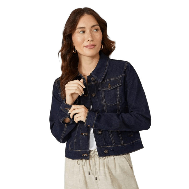 Dark Wash - Front - Mantaray Womens-Ladies Western Denim Jacket