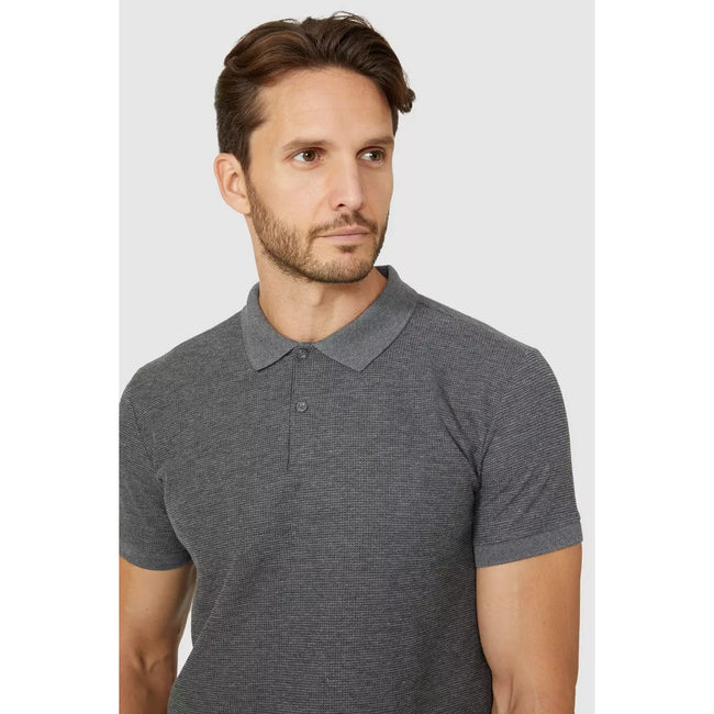 Gray - Side - Mantaray Mens Textured Polo Shirt