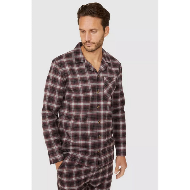 Berry - Pack Shot - Debenhams Mens Checked Brushed Woven Long Pyjama Set