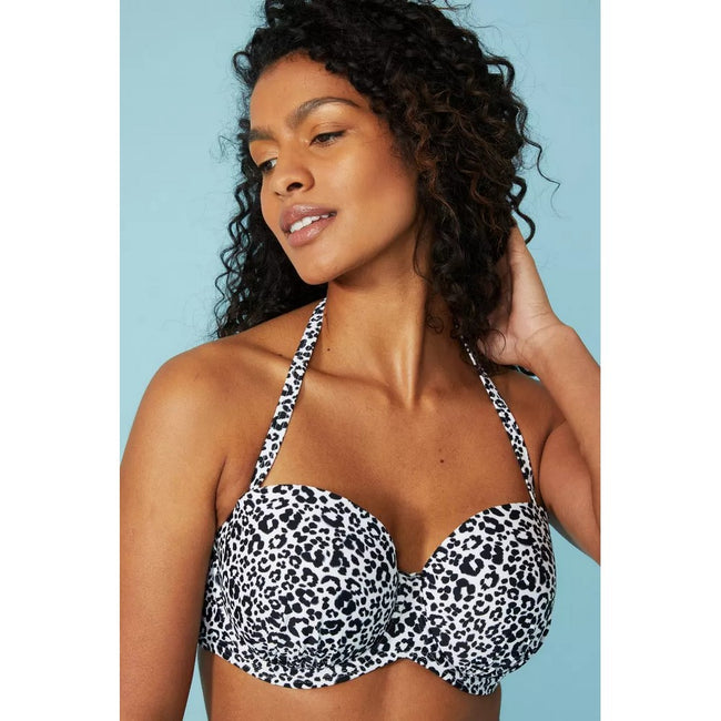 Black-White - Side - Gorgeous Womens-Ladies Leopard Print Strapless Bikini Top