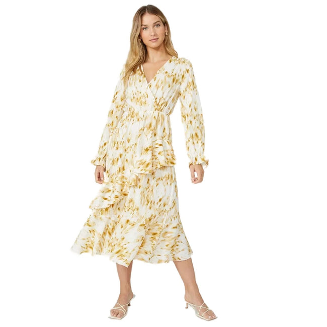 White - Front - Principles Womens-Ladies Printed Ruffles Midi Dress