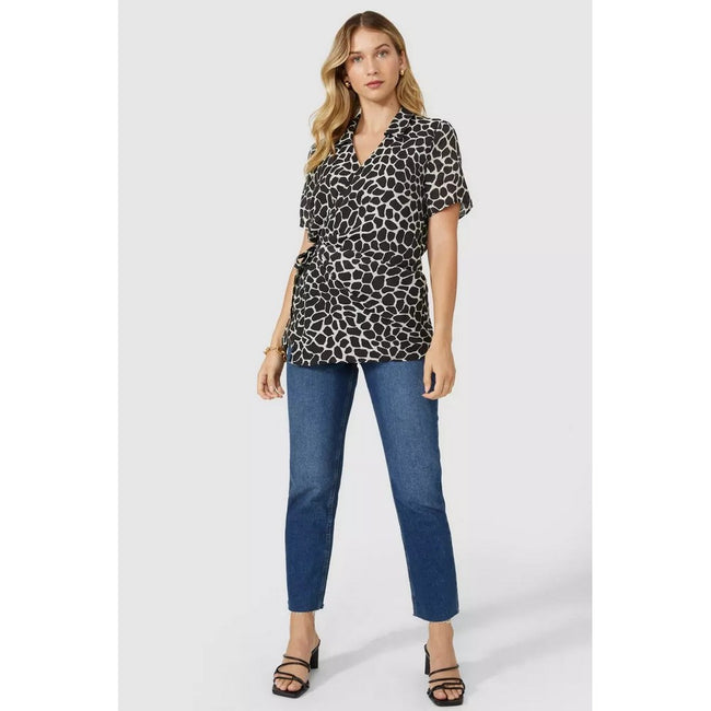 Black-White - Lifestyle - Principles Womens-Ladies Giraffe Print Wrap Tunic