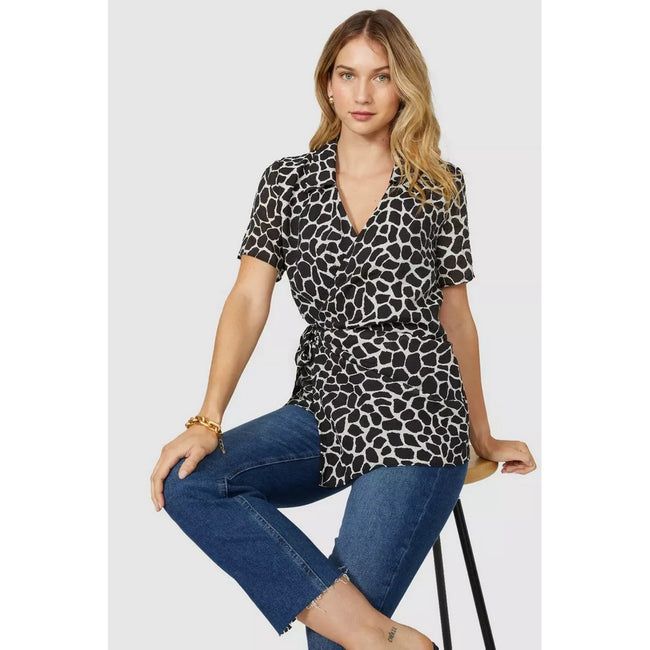 Black-White - Pack Shot - Principles Womens-Ladies Giraffe Print Wrap Tunic