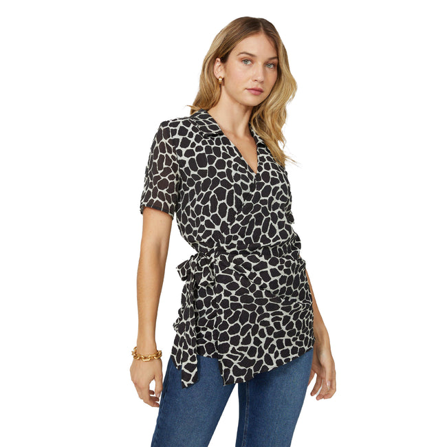 Black-White - Front - Principles Womens-Ladies Giraffe Print Wrap Tunic